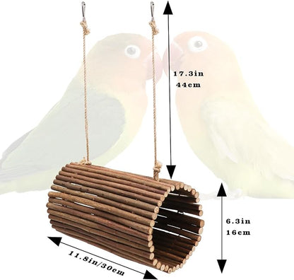 Parrot Swing Toys, Hanging Perch Stand, Natural Willow Wood Hammock, Bird Cage - Image 6