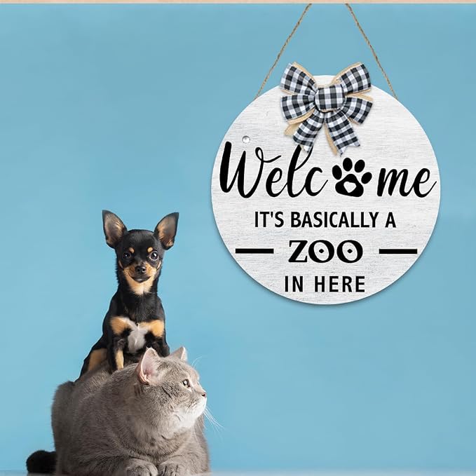 Welcome It's Basically a Zoo in Here Sign, Funny Pet Front Door Sign, Welcome - Image 7