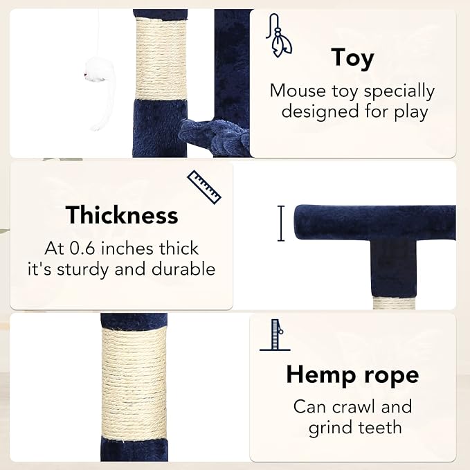 BestPet | 37" Cat Tree Tower | Navy Blue | Sturdy Multi-Level Cat Tree - Image 5