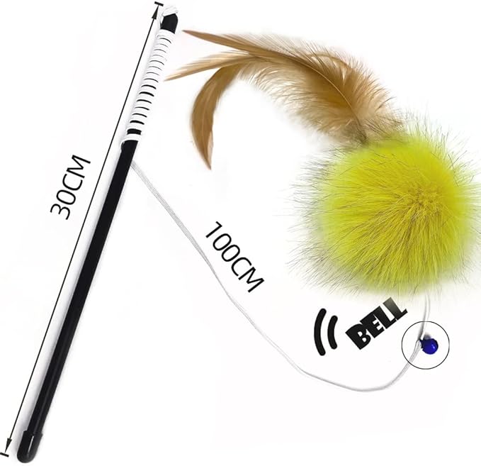 Cat Toys - Rainbow Wand, Feather Flips Plush Ball, Interactive Feather Teaser - Image 3