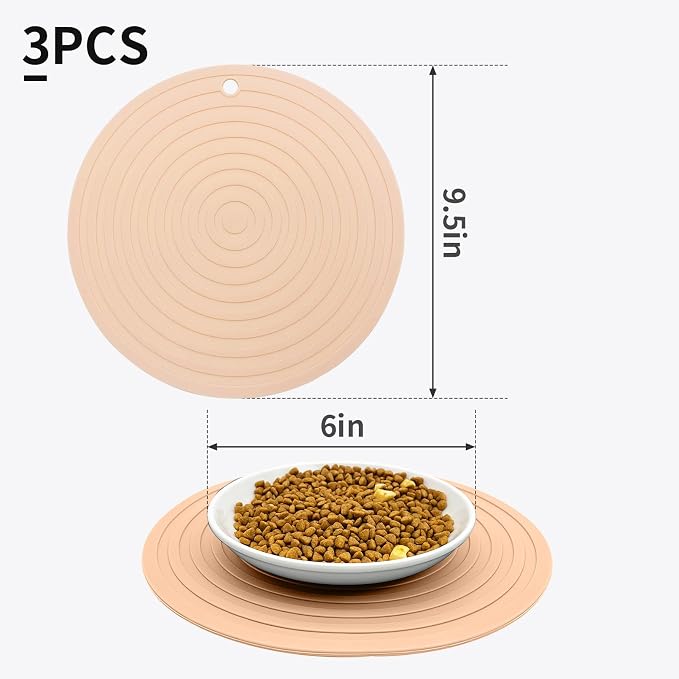 Fhiny 3PCS Silicone Pet Food Mat, 9.5" Round Waterproof Non-Slip Dog Cat Bowl - Image 5