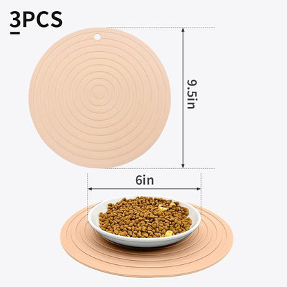 Fhiny 3PCS Silicone Pet Food Mat, 9.5" Round Waterproof Non-Slip Dog Cat Bowl - Image 5