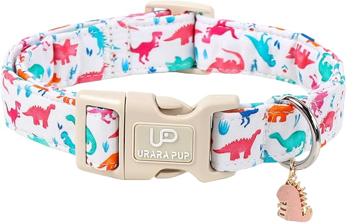 Summer Dog Collar, Adorable Dinosaur Cotton Dog Collar by UPURARAPUP
