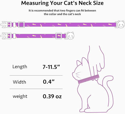 2 Pack Cotton Breakaway Cat Collar Orange and Purple Fish Pendant Cute Kitten - Image 3
