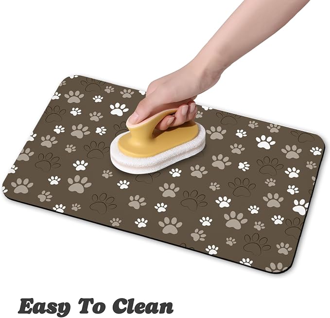 Dog Food Mat, Absorbent Water Bowl Mats Cat Pet Feeding Placemats Brown 16 * 24 - Image 4