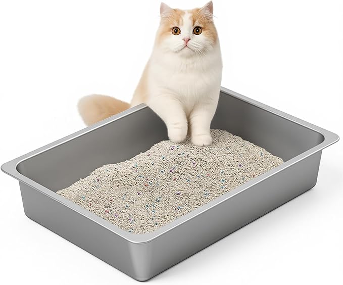 Kirecoo Stainless Steel Litter Box, Large Low Entry Metal Cat Pan Box, Indoor by Kirecoo