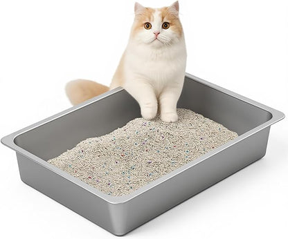 Kirecoo Stainless Steel Litter Box, Large Low Entry Metal Cat Pan Box, Indoor by Kirecoo