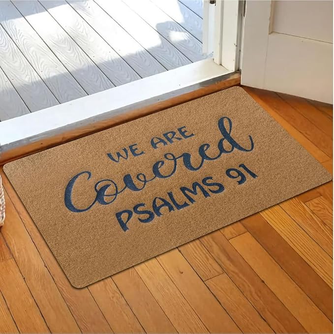 Assaoy We are Covered Psalm 91 Funny Door Mats Outside Coir Doormat - Image 2