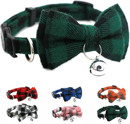 Green Plaid Bow Cat Collar by YOUALSO