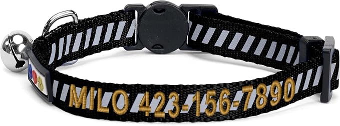 Pawtitas Personalized Black Reflective Cat Collar – Adjustable Custom Collar - Image 2
