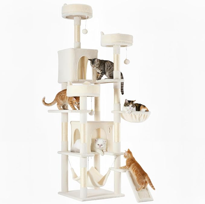 Large Cat Tree 75 Inch, Sisal Scratching Posts Board and Hammock, Pet Play House by Aidoly