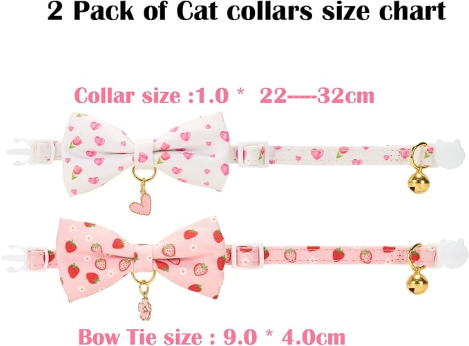 2 Pack Cat Collars, Removable Bowtie, Floral Pattern, Safety Breakaway Clasp - Image 3
