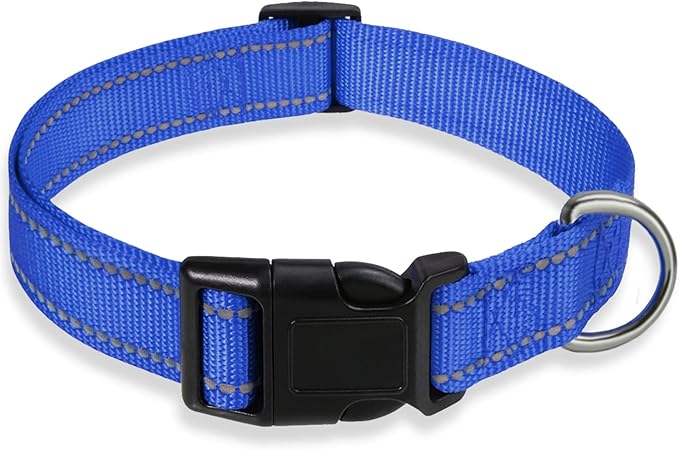 Reflective Dog Collar with Buckle Adjustable Safety Nylon Collars by BOOMIBOO