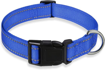 Reflective Dog Collar with Buckle Adjustable Safety Nylon Collars by BOOMIBOO