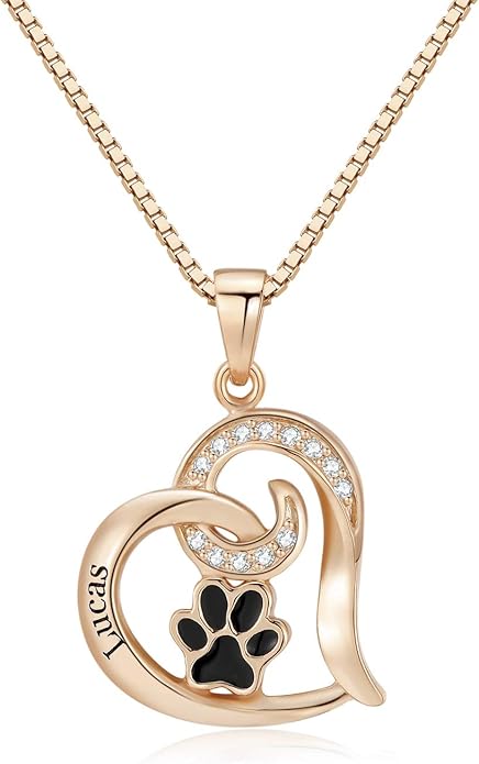 Personalized Cute Dog Cat Paw Name Necklace Forever Love Custom Heart Pendant - Image 2