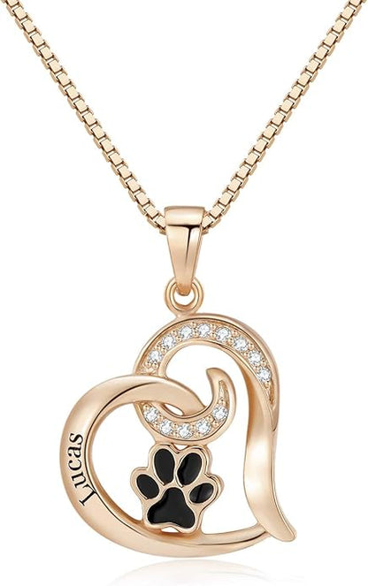 Personalized Cute Dog Cat Paw Name Necklace Forever Love Custom Heart Pendant - Image 2