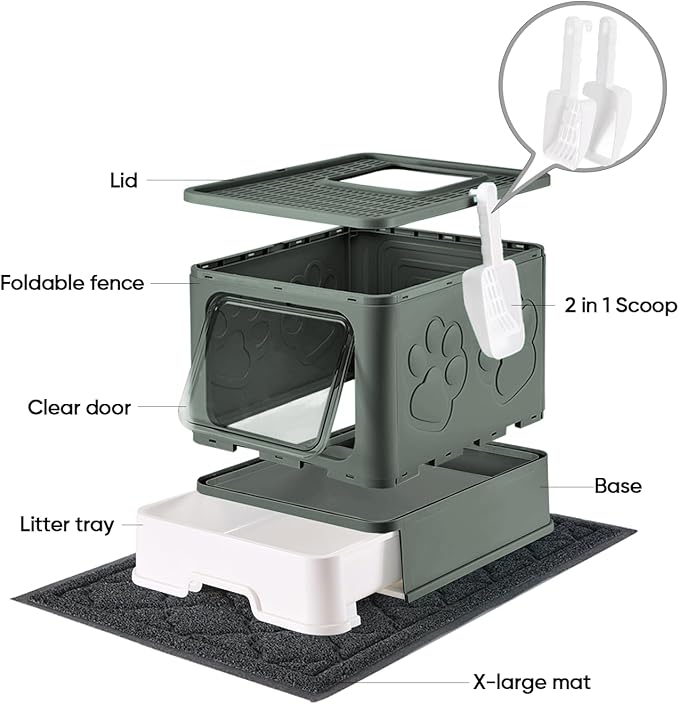 Cat Litter Box with X-Large Litter Mat and Scoop, Large Covered Litter Box with - Image 4