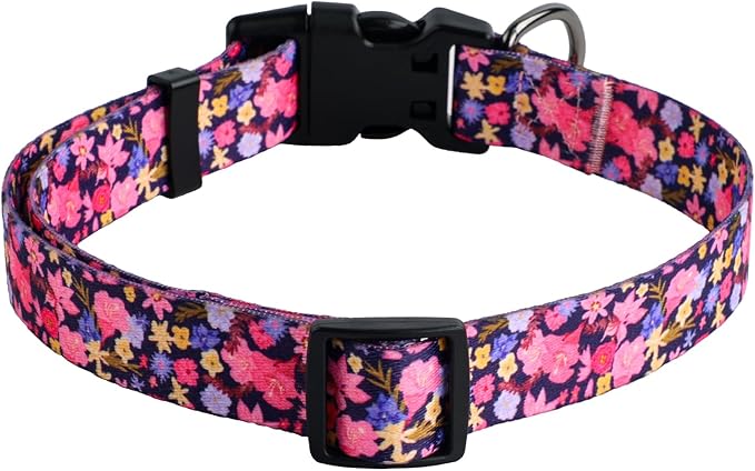 QQPETS Adjustable Soft Dog Collar: Print Flower Pink Multicolor Cute Patterns - Image 5