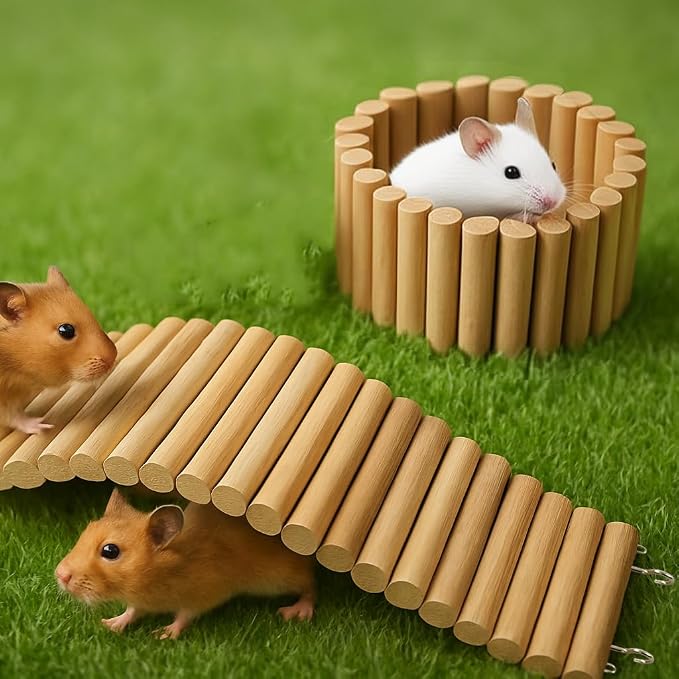 SIMENA Wooden Hamster Suspension Bridge Toy, Hamster Fencing, Natural Climbing - Image 2