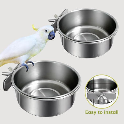 5Pcs Bird Cage Food Bowl Set, Stainless Steel Millet Holder - Image 4