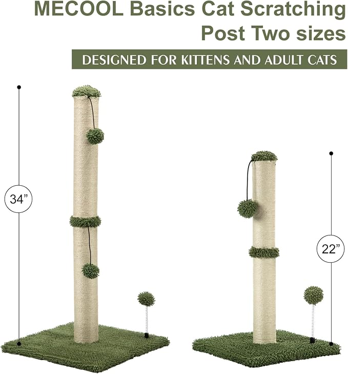 MECOOL 34“ Tall Cat Scratching Post Premium Basics Kitten Scratcher Sisal - Image 6