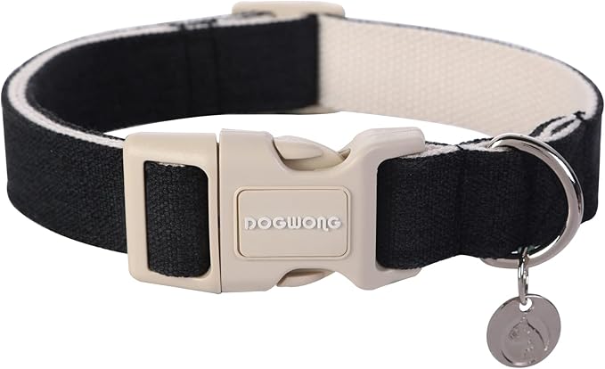 DOGWONG Cotton Hemp Dog Collar, Heavy-Duty Black Dog Collar Adjustable Soft by DOGWONG
