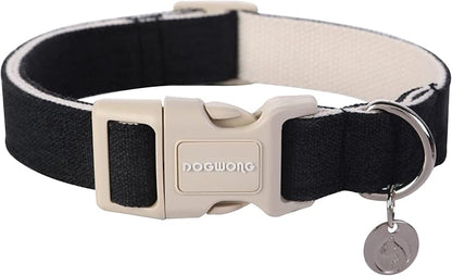 DOGWONG Cotton Hemp Dog Collar, Heavy-Duty Black Dog Collar Adjustable Soft by DOGWONG