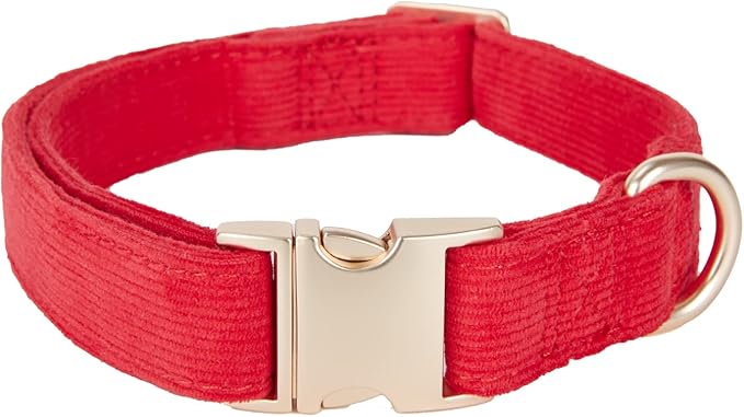 Soft Cotton Dog Collar with Metal Buckle Adjustable Heavy Duty Comfy Corduroy by YUDOTE