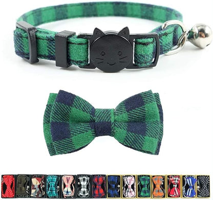 Cat Collar Breakaway with Bell and Bow Tie, Plaid Design Adjustable Safety by Ximipet