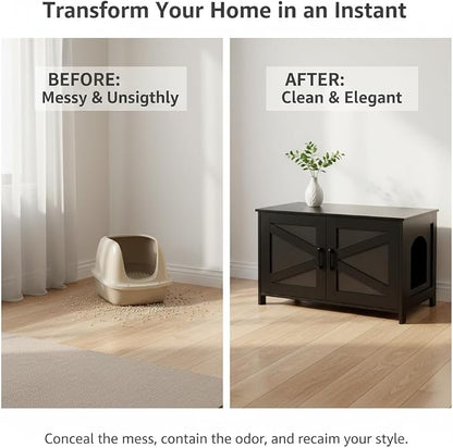 Homhedy Cat Litter Box Enclosure, Wooden Cat Washroom Furniture - Image 3