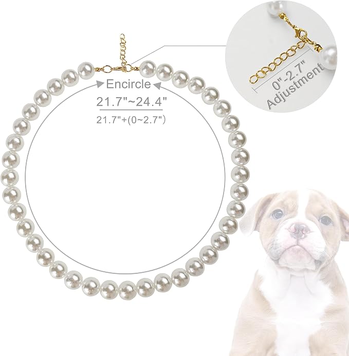 Chunky Pearl Dog Collar Large Breed, Adjustable Dog Necklace, Beaded Dog Collar - Image 2