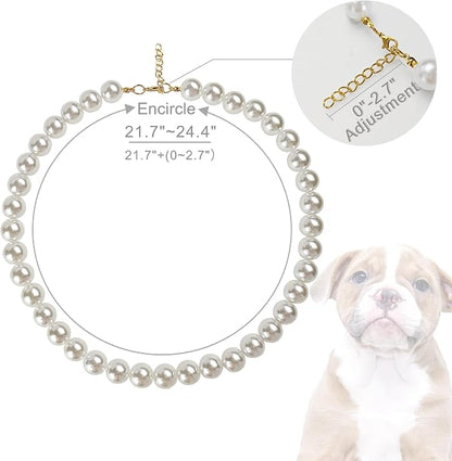 Chunky Pearl Dog Collar Large Breed, Adjustable Dog Necklace, Beaded Dog Collar - Image 2