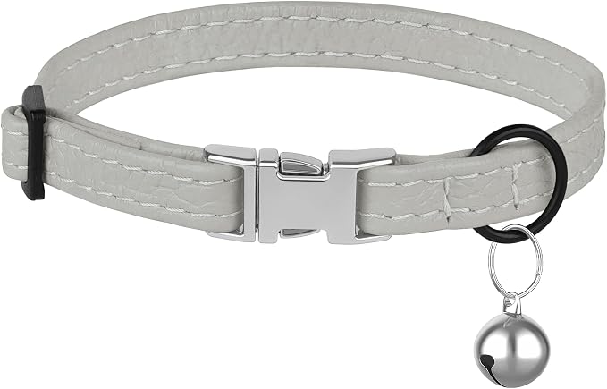 Leather Cat Collar with Buckle and Removable Bell - Image 7