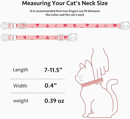 2 Pack Cotton Breakaway Cat Collar Pink and Gray Heart Shaped Pendant Cute - Image 3
