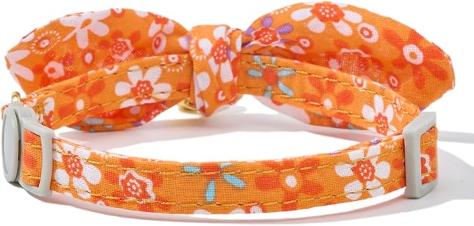 2 Pack Cotton Cat Collar, Removable Bowtie, Floral Pattern, Safety Breakaway - Image 7