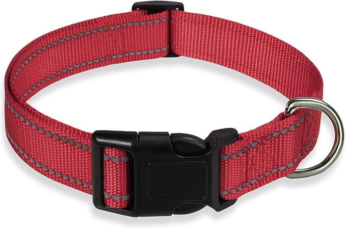Reflective Dog Collar with Buckle Adjustable Safety Nylon Collars by BOOMIBOO