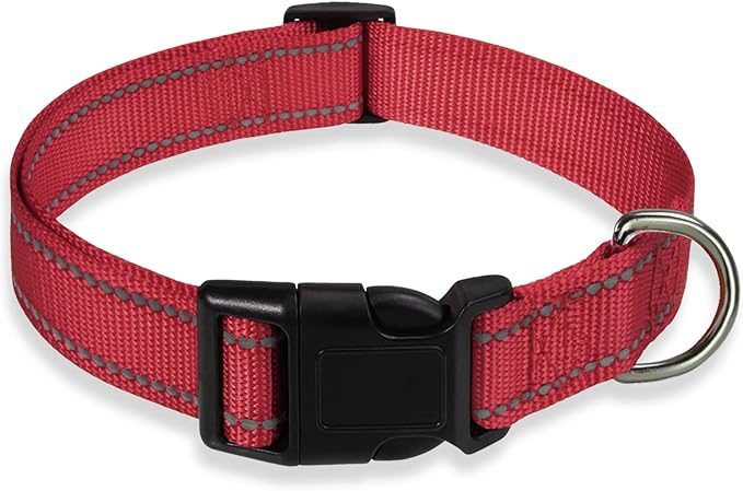Reflective Dog Collar with Buckle Adjustable Safety Nylon Collars by BOOMIBOO