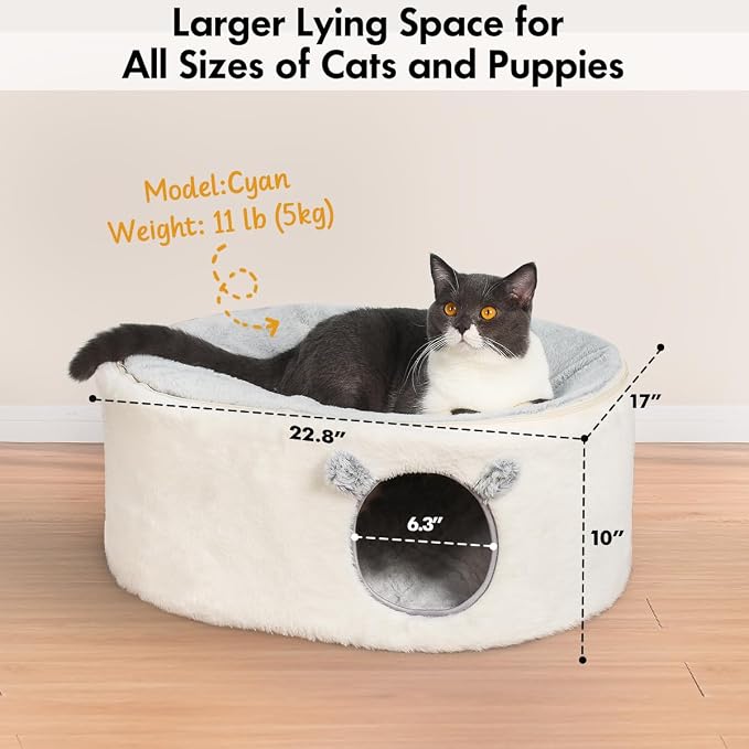 Cat Bed for Indoor Cats, Fluffy Large Enclosed Cat House Cave Pet Bed Hammock - Image 4