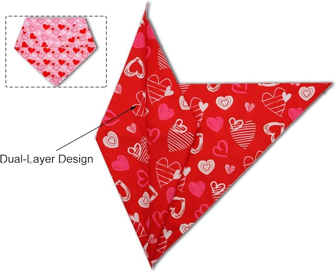 Valentine's Day Dog Bandanas Set 2PCS-Large, Heart Bandanas - Image 4