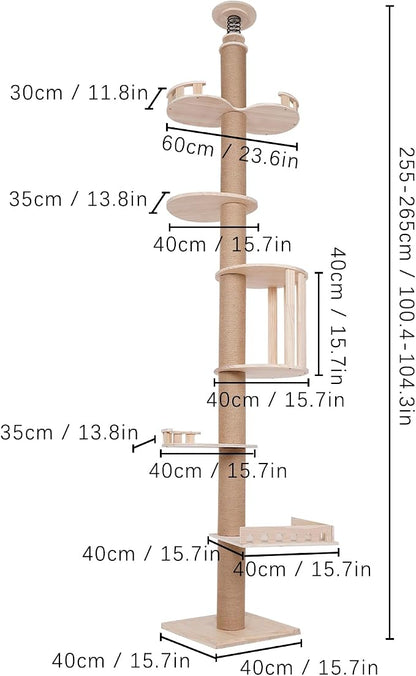 Floor to Ceiling Cat Tree, 100.4-104.3" Tall Cat Tower - Image 4