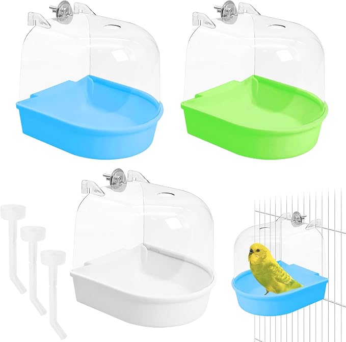 Tfwadmx 3Pcs Bird Bath for Cage Hanging Parakeet Bath Box Clear Bird Bathtub by Tfwadmx