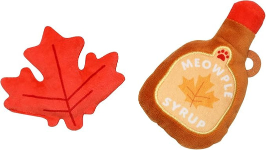 Pearhead Fall Maple Leaf Cat Toy Set – 2-Pack Crinkle and Catnip Teaser Toys by Pearhead