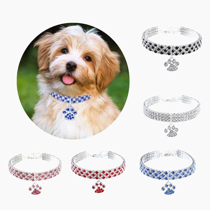 Pet Collar with Diamonds, Adjustable Crystal Diamond Elastic Heart Claw Pendant - Image 3