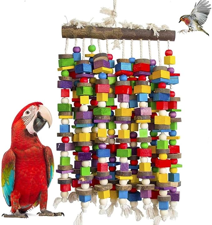 Deloky Extra Large Bird Parrot Chewing Toy-Multicolored Natural Wooden Blocks - Image 5