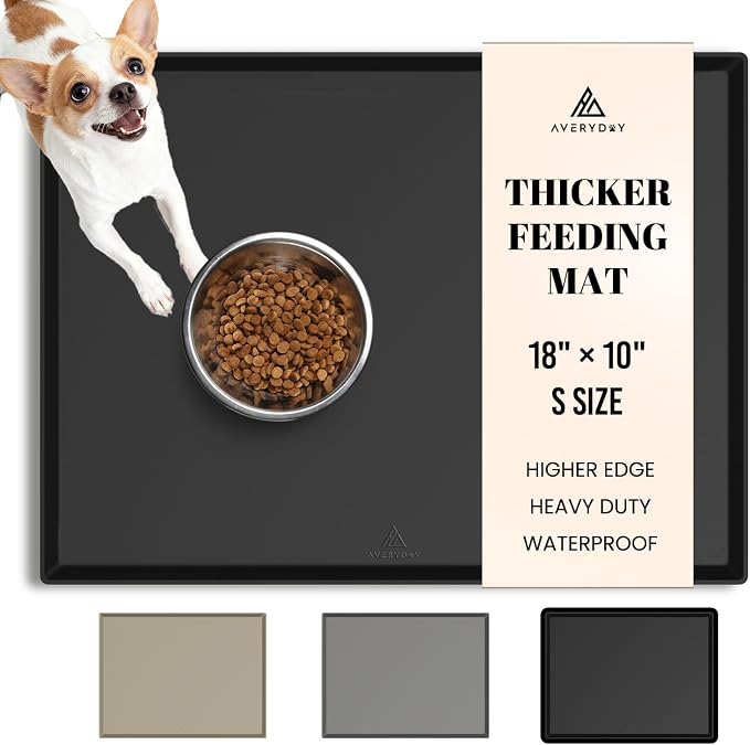 AVERYDAY 100% Waterproof Thicker Silicone Dog Food Mat, 0.63'' Raised Edge Bowl by YourAveryDay