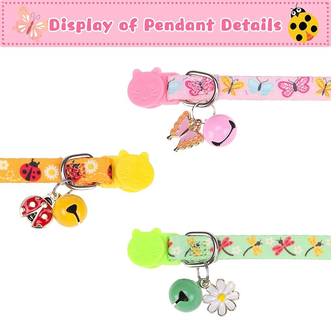 Breakaway Cat Collars with Bell & Cute Pendants, 3 Pack Safety Buckle Kitten - Image 3
