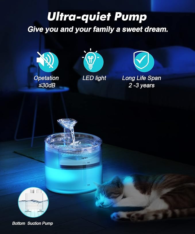 NPET WF100 Cat Foutain, 54oz/1.6L Automatic Pet Water Fountain Dog Water - Image 5
