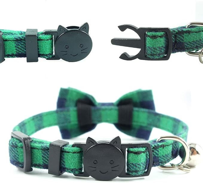 Cat Collar Breakaway with Bell and Bow Tie, Plaid Design Adjustable Safety - Image 5