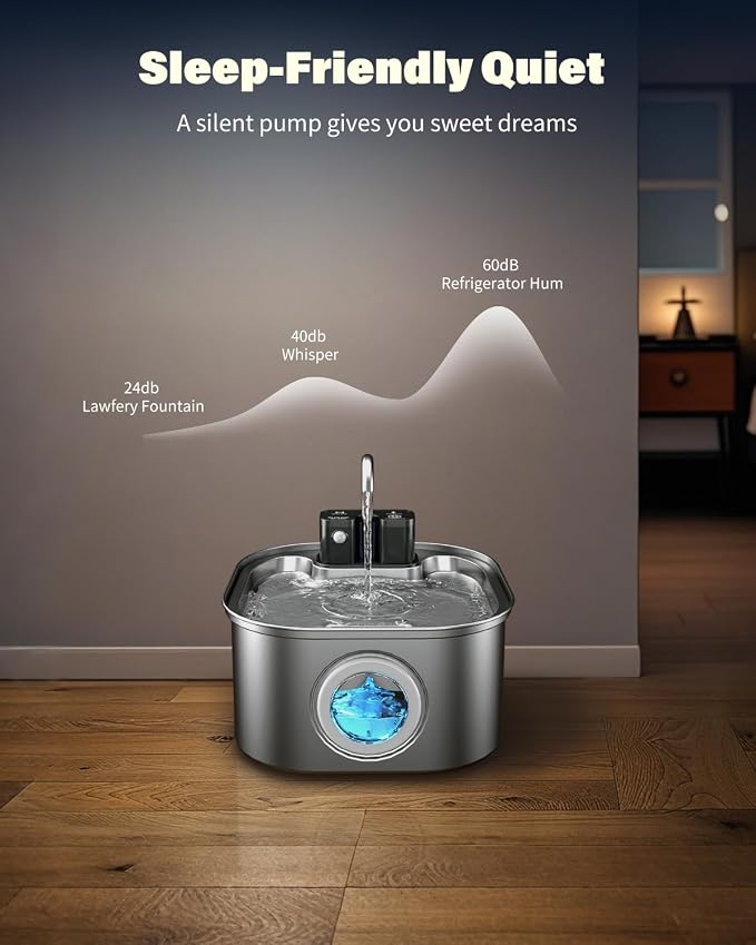 Wireless Cat Water Fountain Stainless Steel 3.2L/108oz, Battery Operated Pet - Image 5