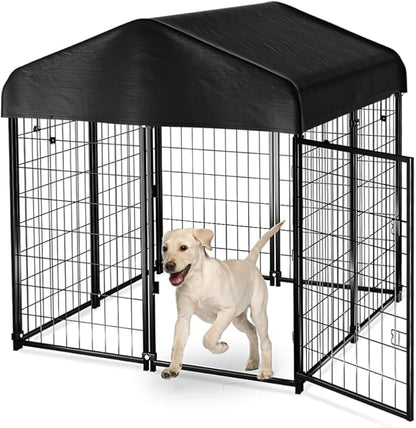 Dog Kennel Outside with Roof, Heavty Duty Welded Dog Crate Playpen with by PawGiant